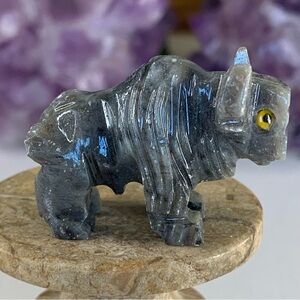 Miniature BUFFALO Stone Carving Mini Figurine Steatite Soapstone Carved Animal